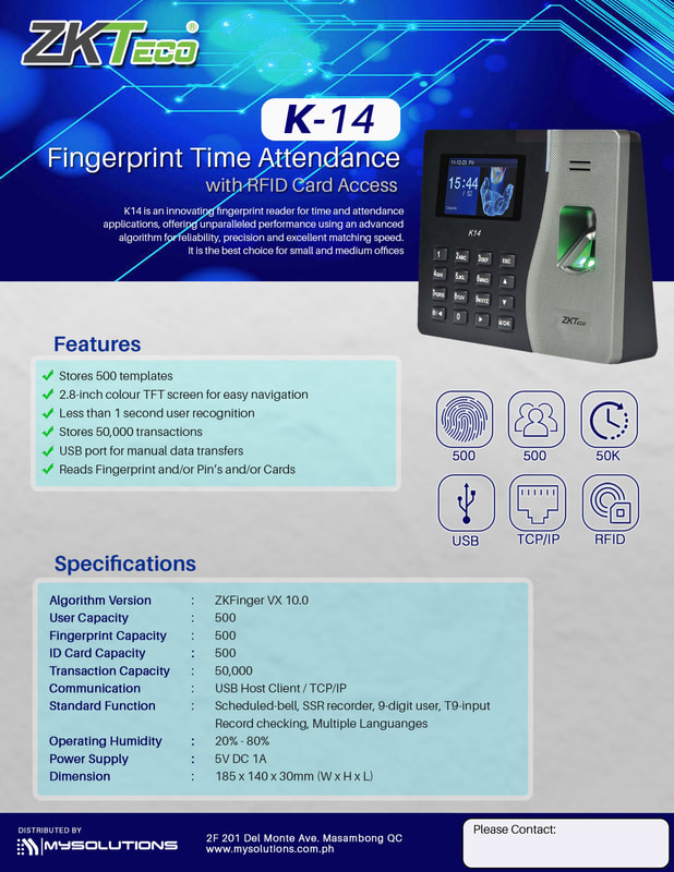 Biometric Fingerprint Time Attendance Clock Recorder Reader Machine ZKTeco K14