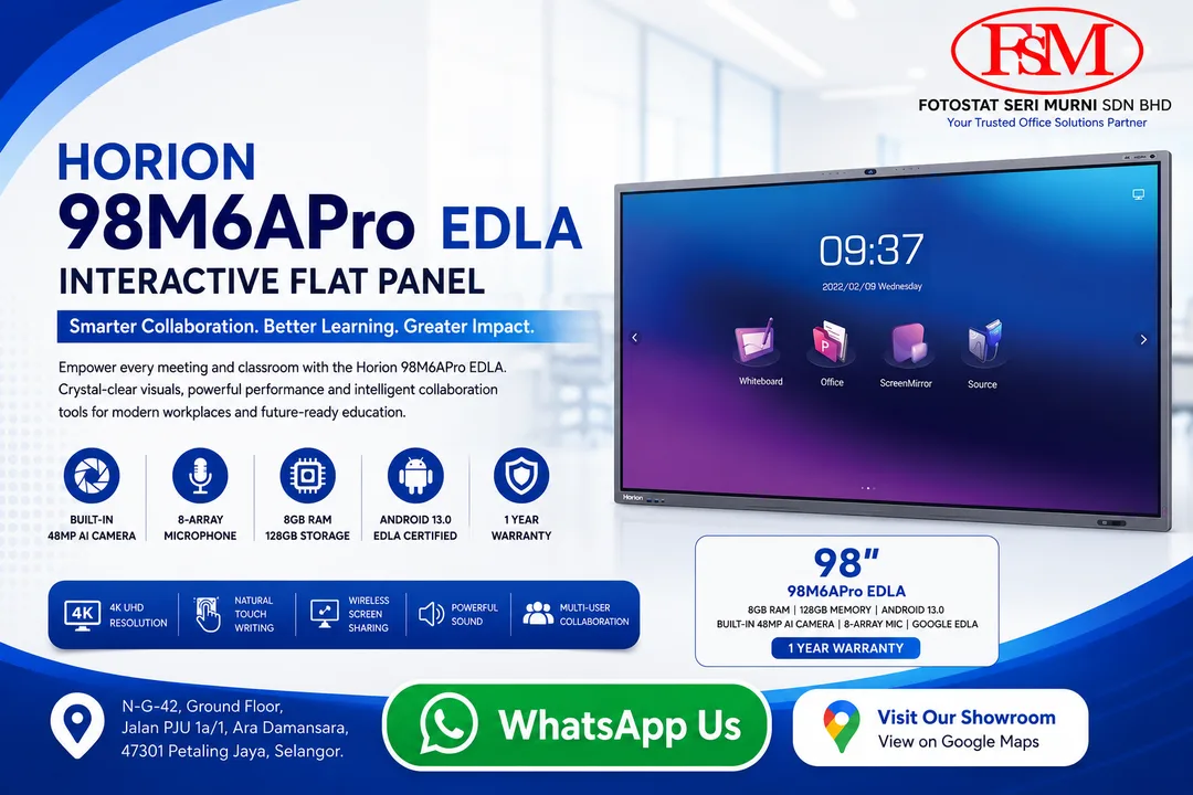 Horion 98M6APro EDLA 98 inch 4K Interactive Flat Panel Display at Fotostat Seri Murni Ara Damansara Showroom