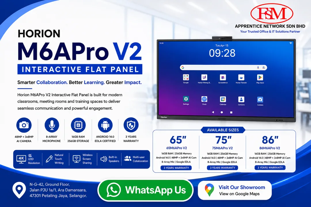 Horion M6APro V2 4K Interactive Flat Panel Display with 3 Years Warranty at Fotostat Seri Murni Ara Damansara Showroom