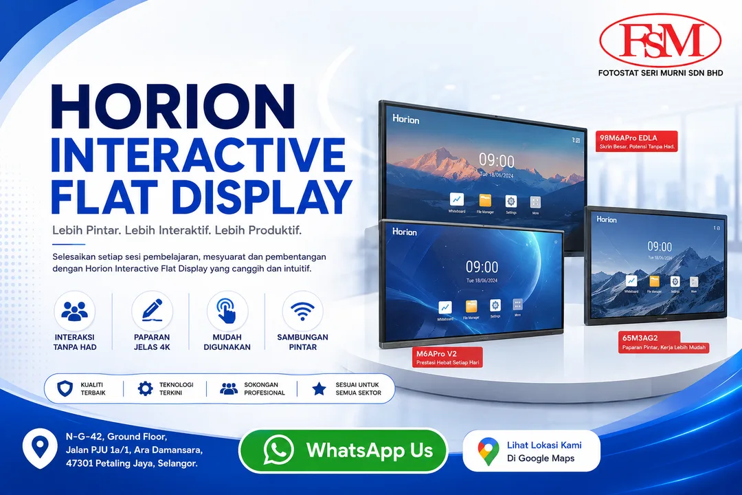 Horion Interactive Flat Panel Display setup at Fotostat Seri Murni showroom in Petaling Jaya